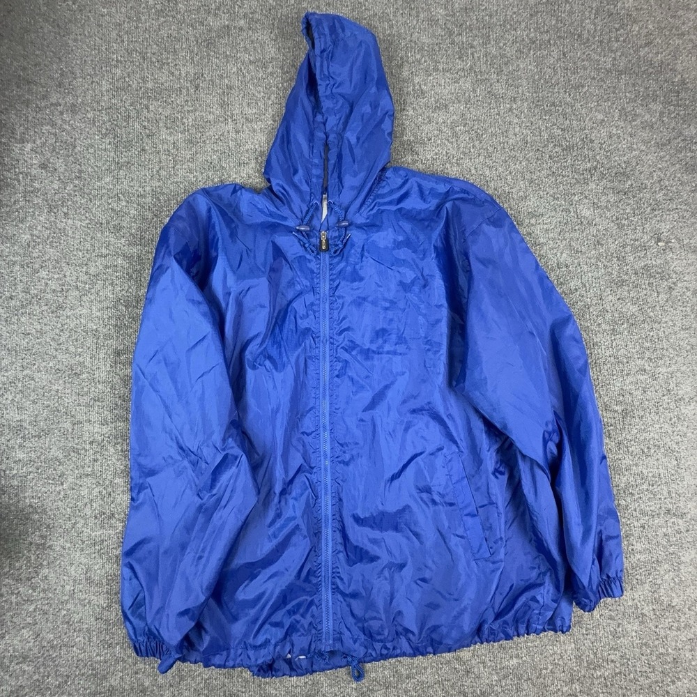 GTM Sportswear Jacket Mens 3XL Blue Hooded Full Zip Windbreaker Lined Nylon